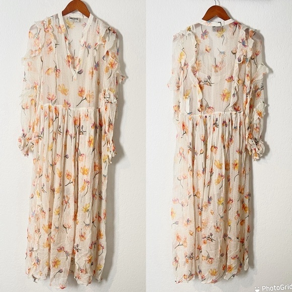 NWT Zadig & Voltaire Riciny Mousseline Ruffled Floral Maxi Dress - Picture 2 of 12